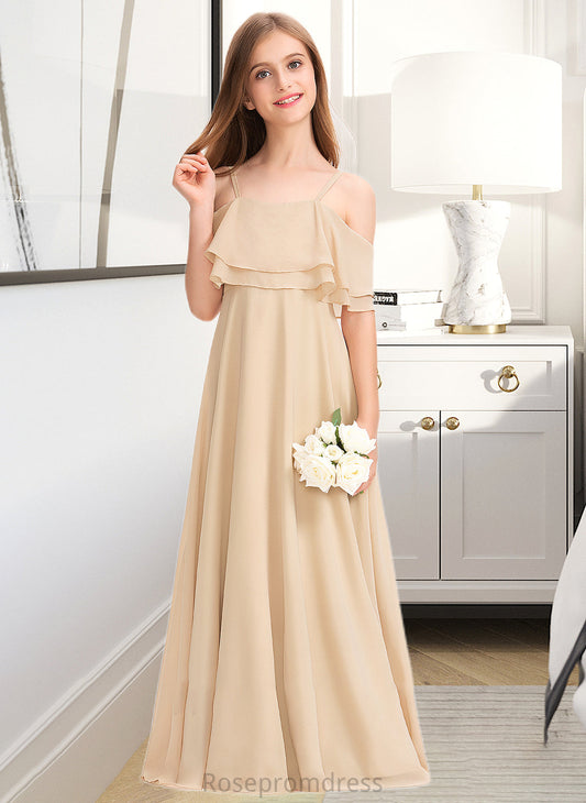 Kelly A-Line Off-the-Shoulder Floor-Length Chiffon Junior Bridesmaid Dress With Cascading Ruffles SRSP0013419