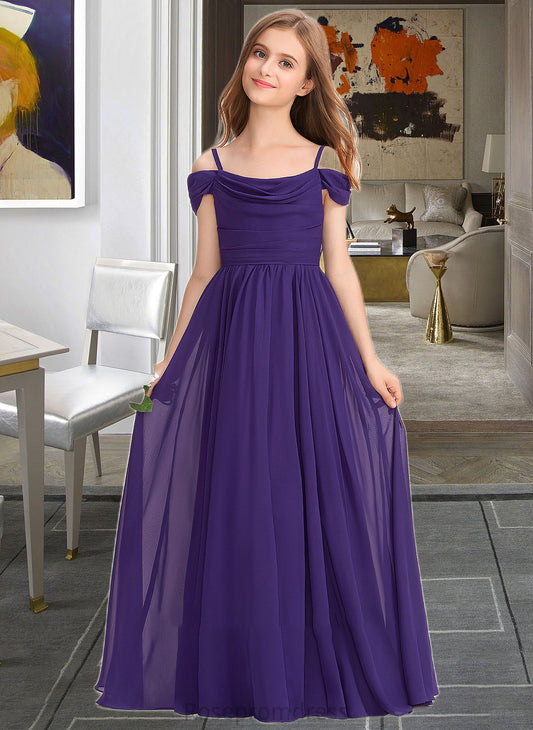 Allison A-Line Off-the-Shoulder Floor-Length Chiffon Junior Bridesmaid Dress With Ruffle SRSP0013421