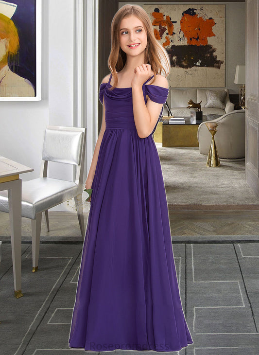 Allison A-Line Off-the-Shoulder Floor-Length Chiffon Junior Bridesmaid Dress With Ruffle SRSP0013421