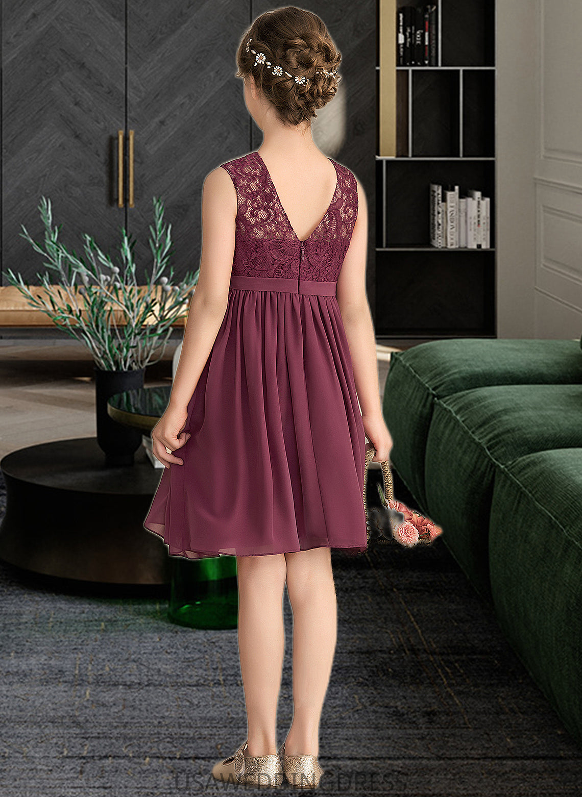 Zaria A-LineScoopNeckKnee-LengthChiffonLaceJuniorBridesmaidDress#165020 DSP0013423