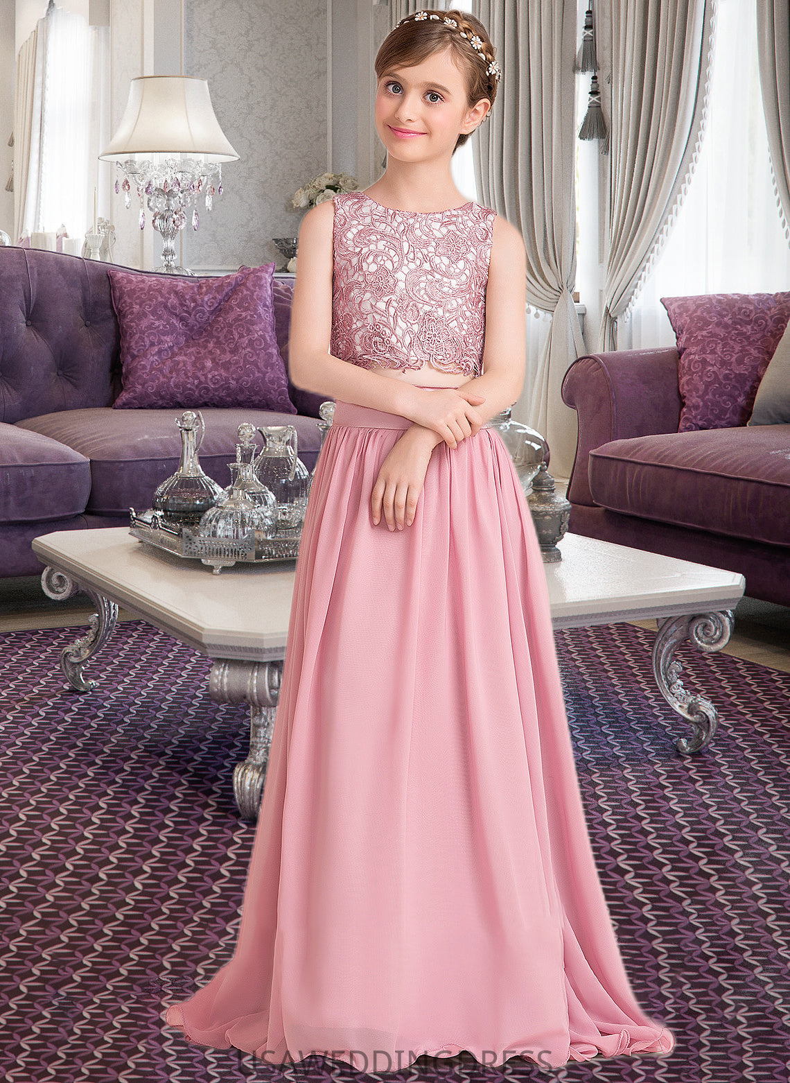 Rosalyn A-LineScoopNeckFloor-LengthChiffonJuniorBridesmaidDress#130498 DSP0013424