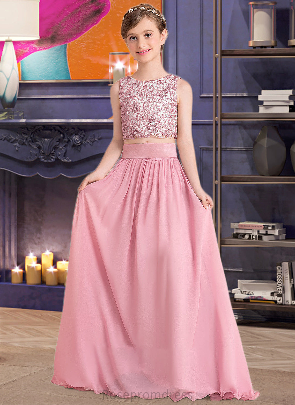 Ellen A-LineScoopNeckFloor-LengthChiffonJuniorBridesmaidDress#130498 SRSP0013424
