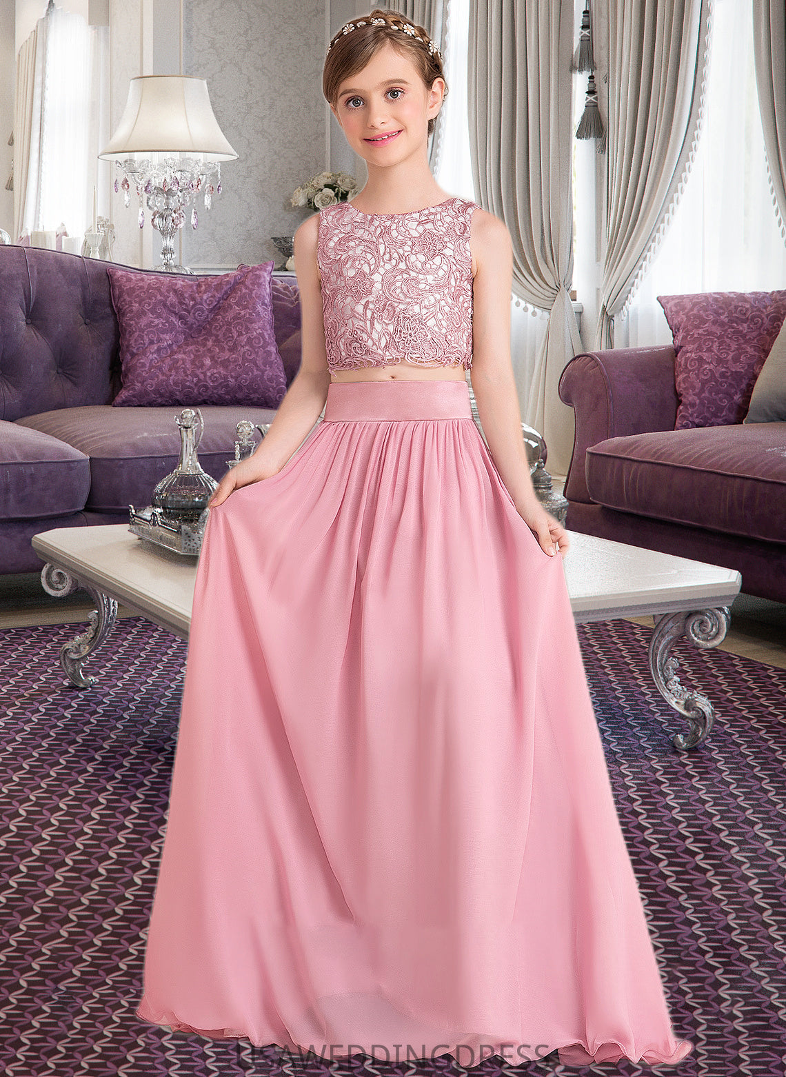 Rosalyn A-LineScoopNeckFloor-LengthChiffonJuniorBridesmaidDress#130498 DSP0013424