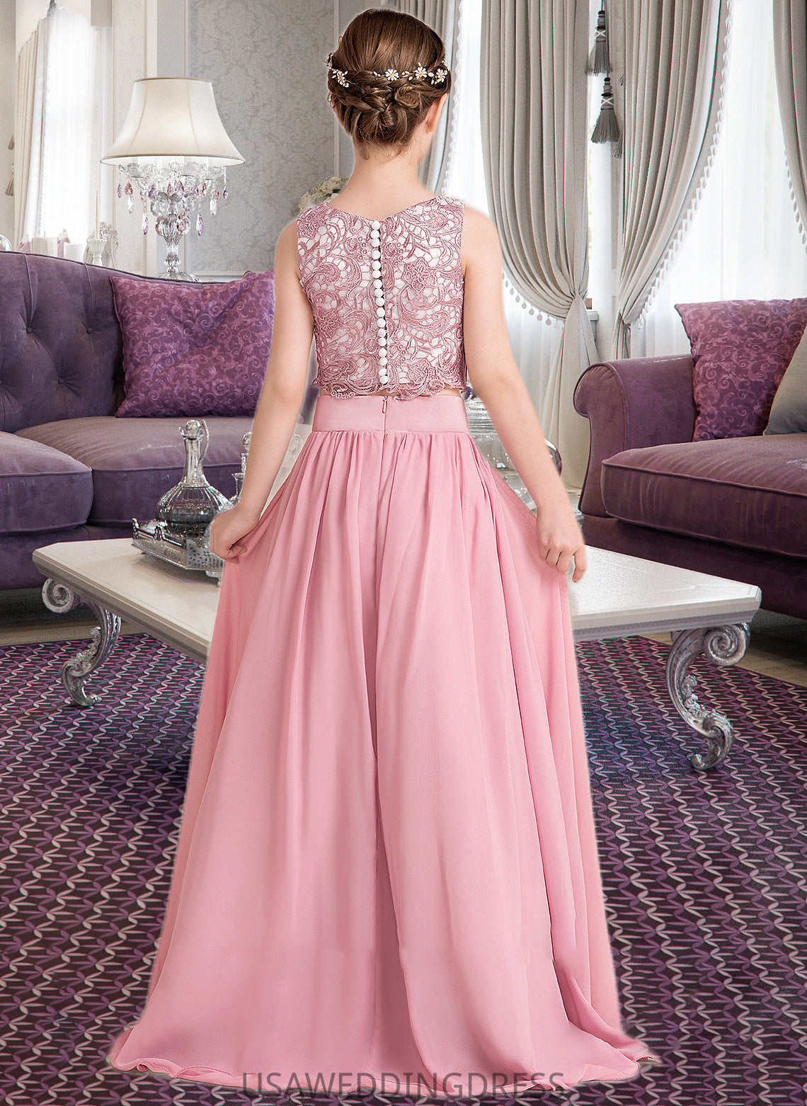 Rosalyn A-LineScoopNeckFloor-LengthChiffonJuniorBridesmaidDress#130498 DSP0013424