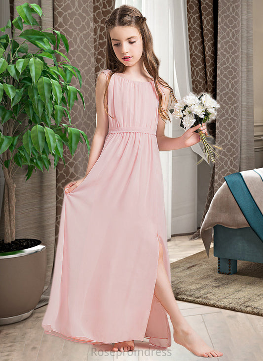 Stephany A-Line Scoop Neck Floor-Length Chiffon Junior Bridesmaid Dress With Ruffle Split Front SRSP0013425