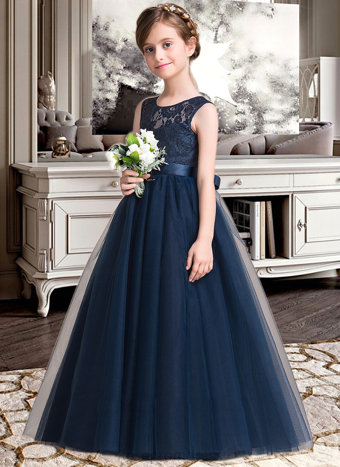 Karma Ball-Gown/PrincessScoopNeckFloor-LengthTulleJuniorBridesmaidDressWithSash#126265 SRSP0013449