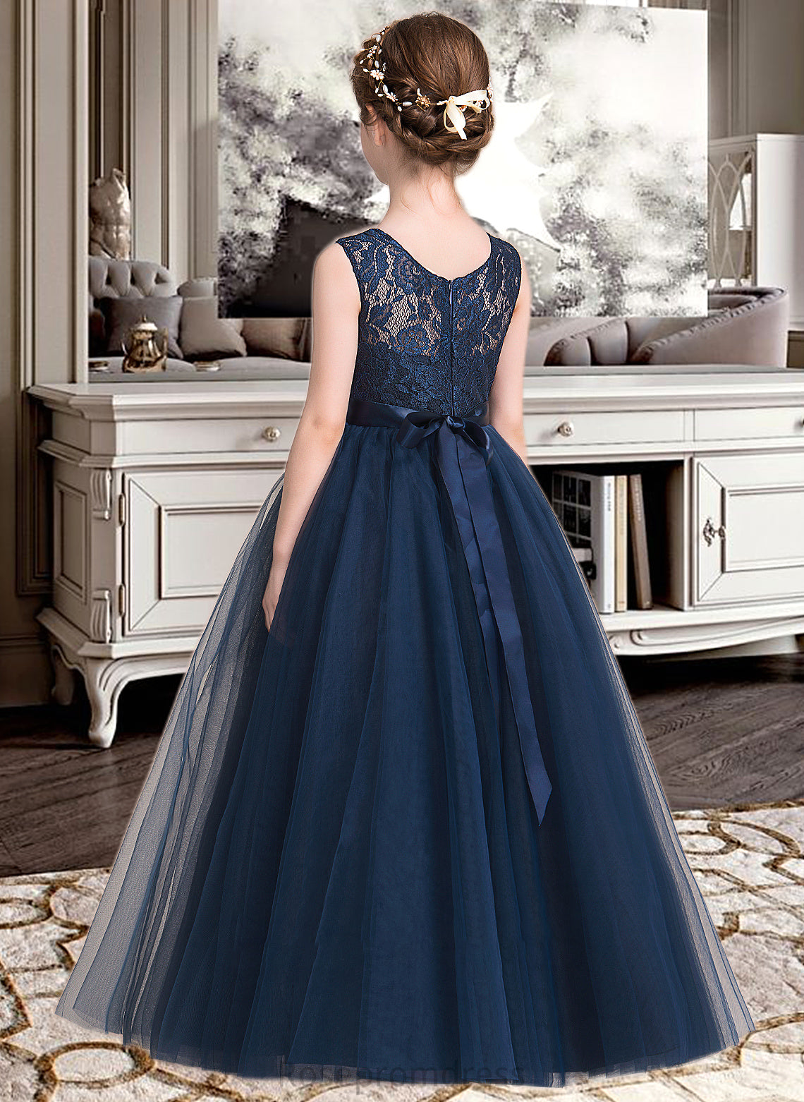 Karma Ball-Gown/PrincessScoopNeckFloor-LengthTulleJuniorBridesmaidDressWithSash#126265 SRSP0013449