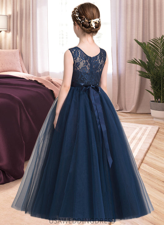 Janice Ball-Gown/PrincessScoopNeckFloor-LengthTulleJuniorBridesmaidDressWithSash#126265 DSP0013449