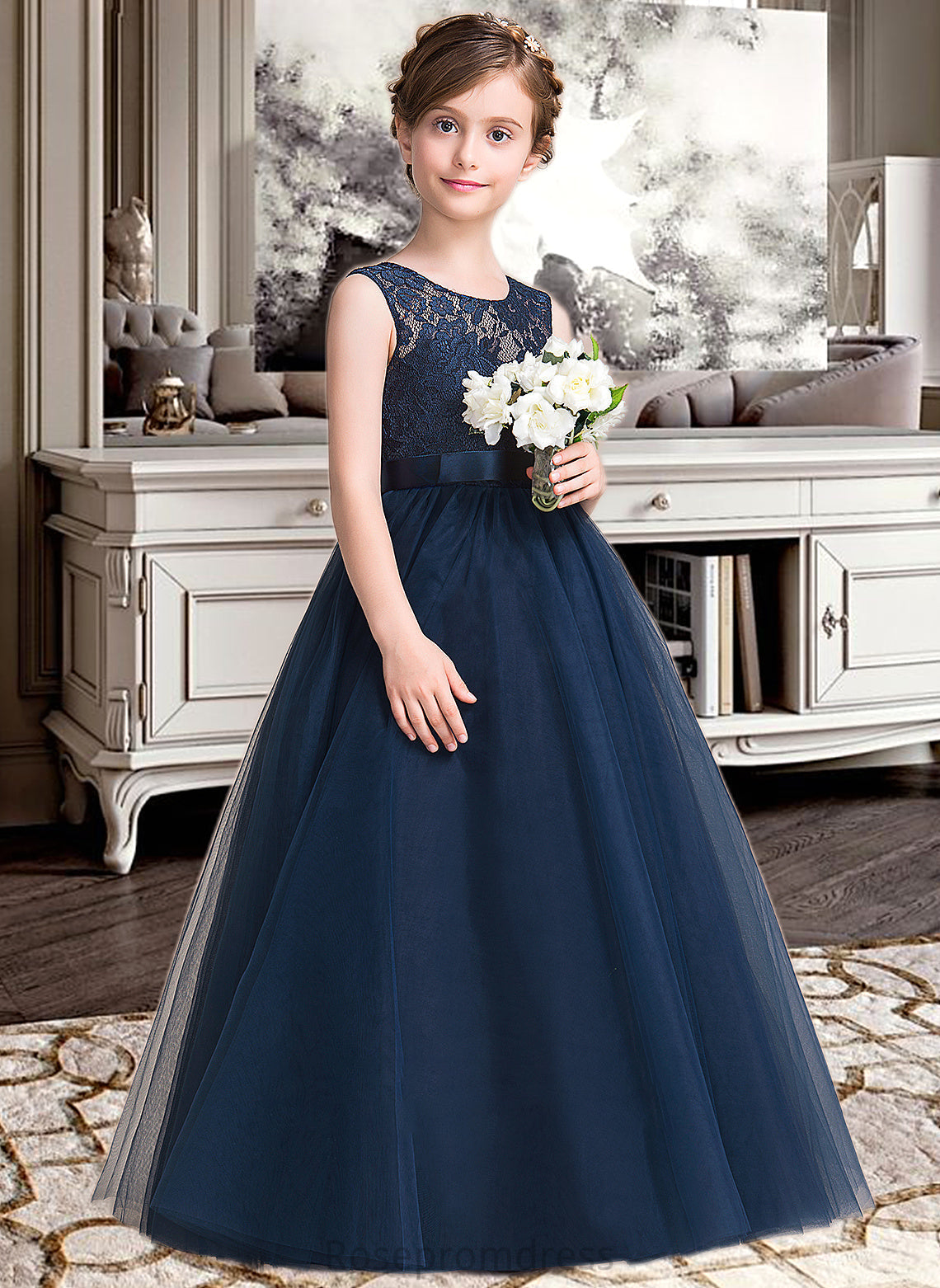 Karma Ball-Gown/PrincessScoopNeckFloor-LengthTulleJuniorBridesmaidDressWithSash#126265 SRSP0013449