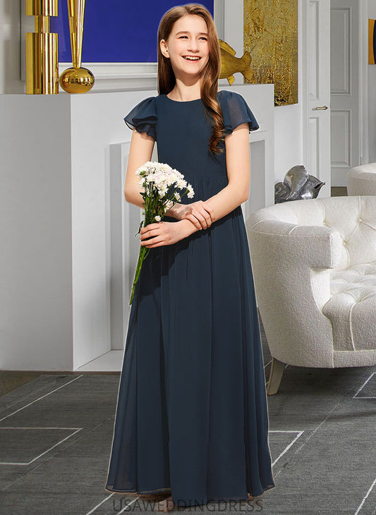 Urania A-LineScoopNeckFloor-LengthChiffonJuniorBridesmaidDress#253684 DSP0013478