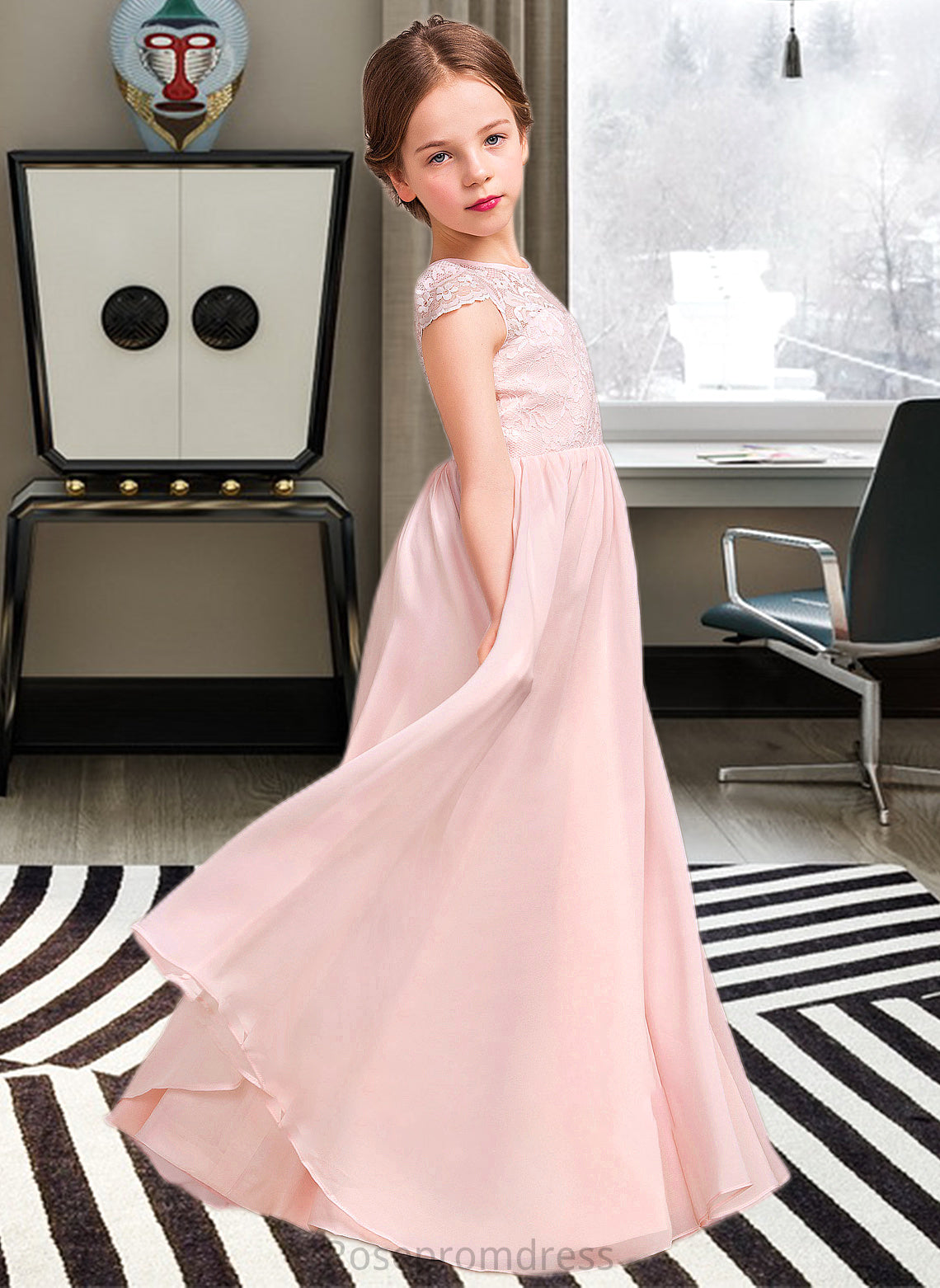 Mila A-LineScoopNeckFloor-LengthChiffonLaceJuniorBridesmaidDress#81155 SRSP0013502