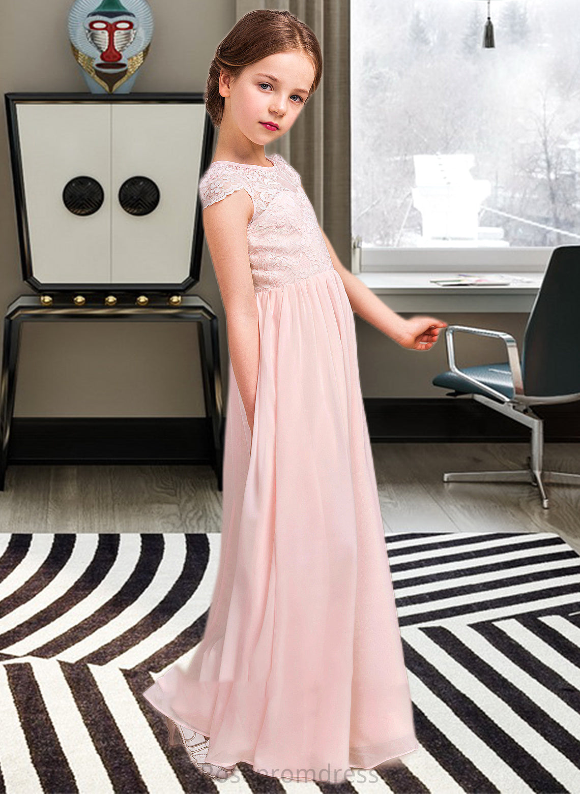 Mila A-LineScoopNeckFloor-LengthChiffonLaceJuniorBridesmaidDress#81155 SRSP0013502