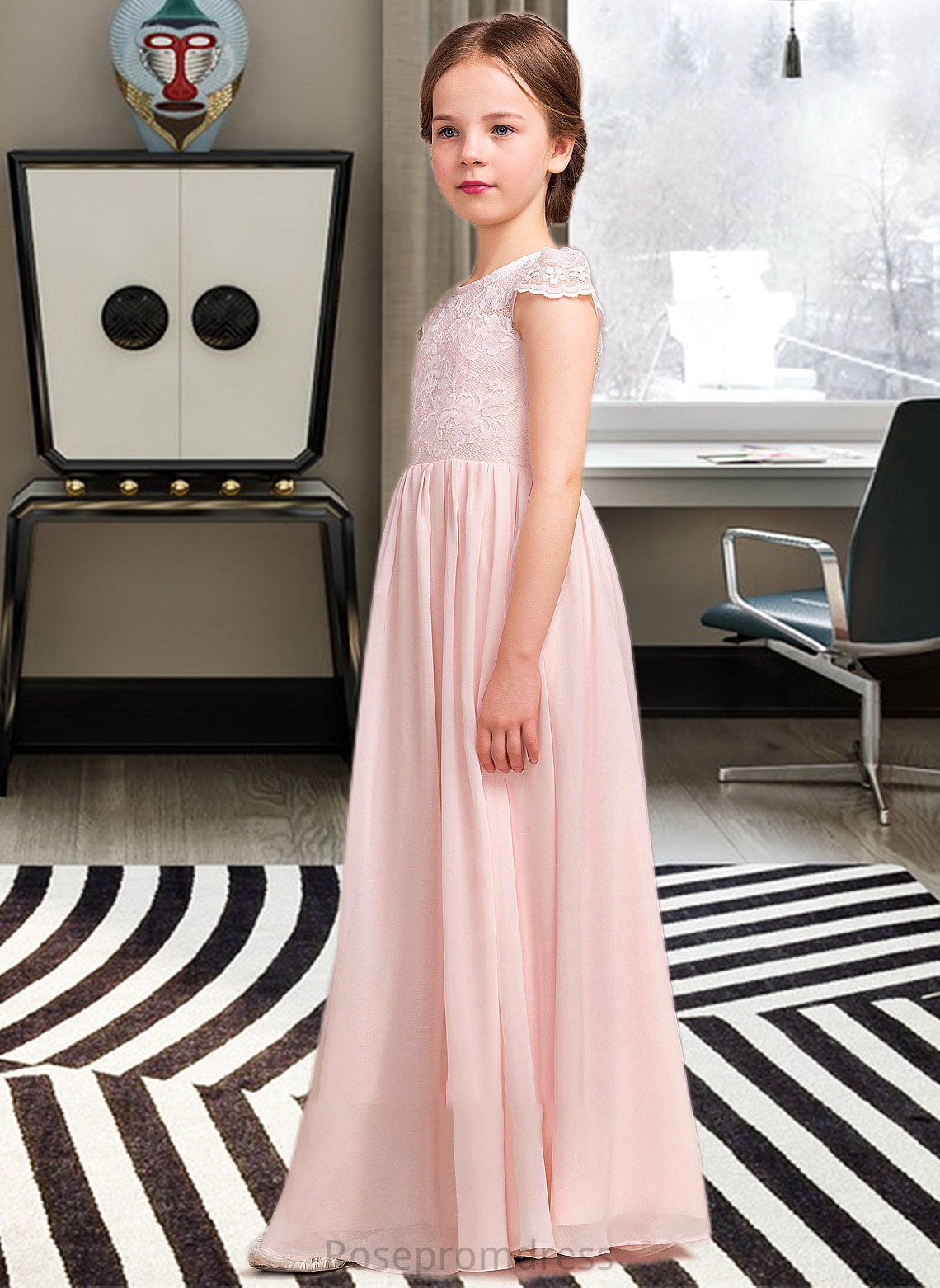 Mila A-LineScoopNeckFloor-LengthChiffonLaceJuniorBridesmaidDress#81155 SRSP0013502
