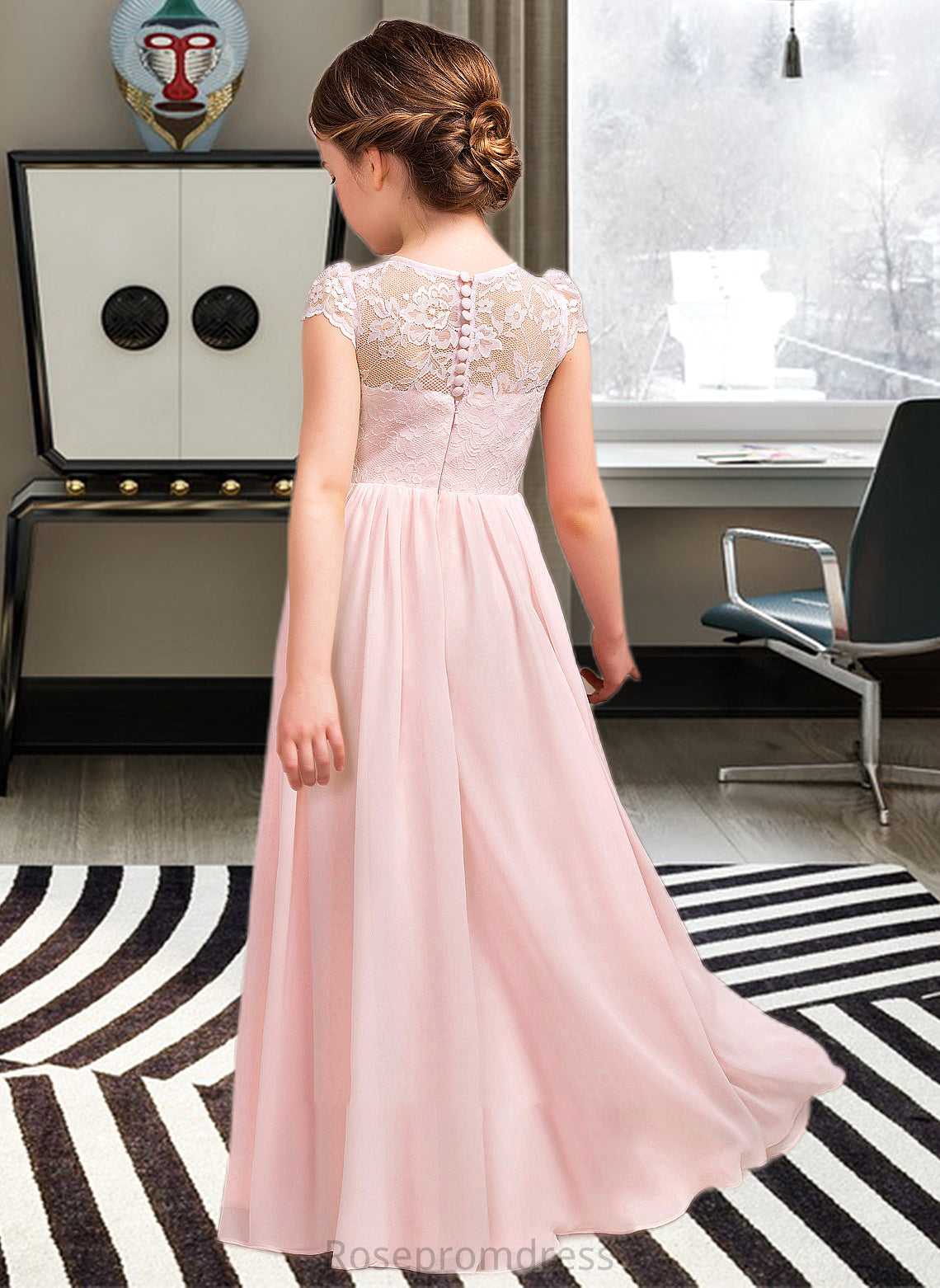 Mila A-LineScoopNeckFloor-LengthChiffonLaceJuniorBridesmaidDress#81155 SRSP0013502