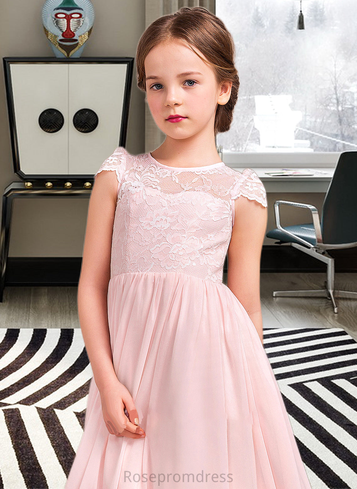 Mila A-LineScoopNeckFloor-LengthChiffonLaceJuniorBridesmaidDress#81155 SRSP0013502