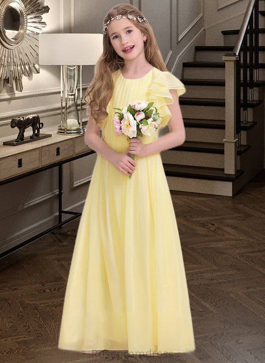 Abagail A-LineScoopNeckFloor-LengthChiffonJuniorBridesmaidDressWithRuffleCascadingRuffles#123850 SRSP0013508
