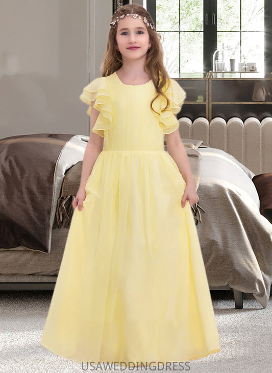Michaela A-LineScoopNeckFloor-LengthChiffonJuniorBridesmaidDressWithRuffleCascadingRuffles#123850 DSP0013508