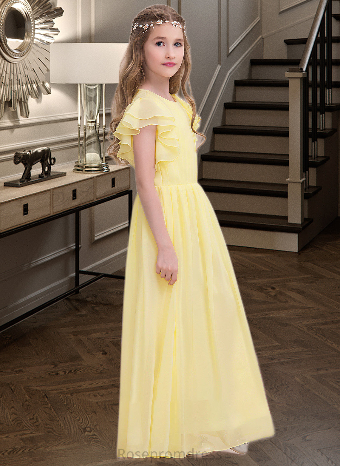 Abagail A-LineScoopNeckFloor-LengthChiffonJuniorBridesmaidDressWithRuffleCascadingRuffles#123850 SRSP0013508