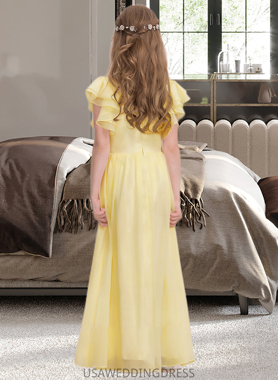 Michaela A-LineScoopNeckFloor-LengthChiffonJuniorBridesmaidDressWithRuffleCascadingRuffles#123850 DSP0013508