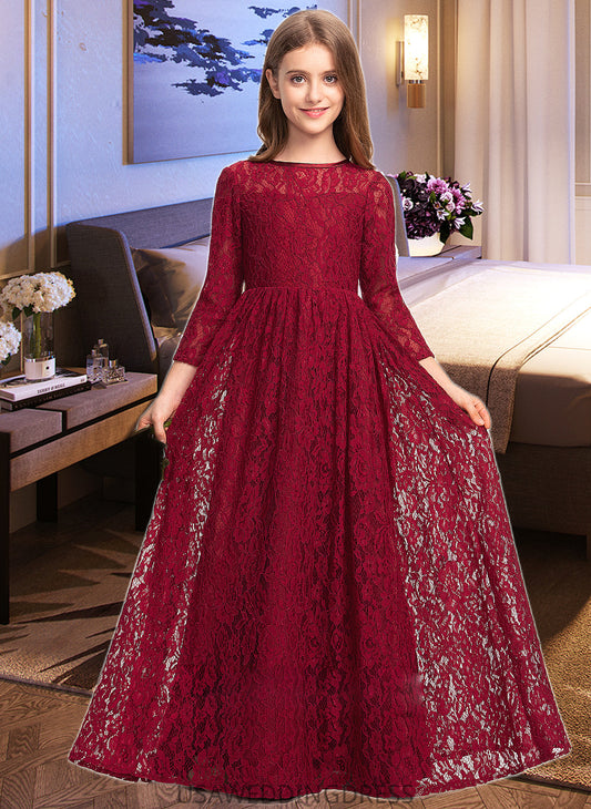 Rhianna A-Line Scoop Neck Floor-Length Lace Junior Bridesmaid Dress DSP0013529