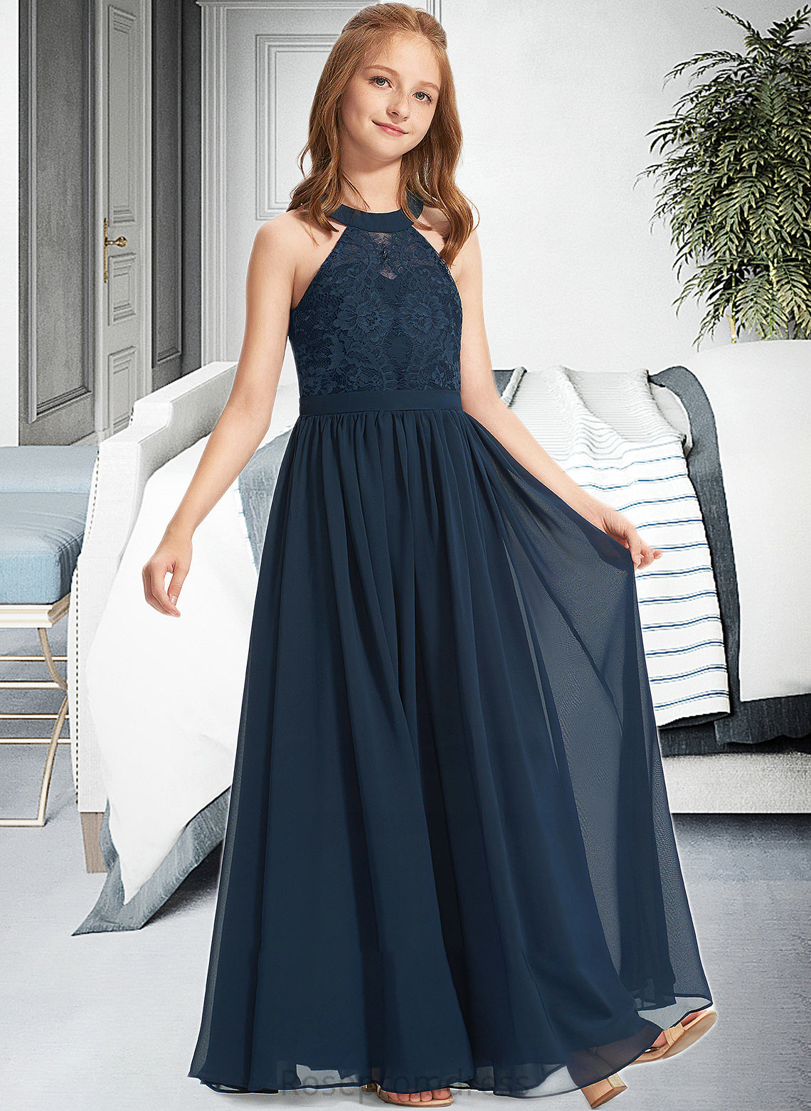 Annie A-LineScoopNeckFloor-LengthChiffonLaceJuniorBridesmaidDress#234030 SRSP0013538