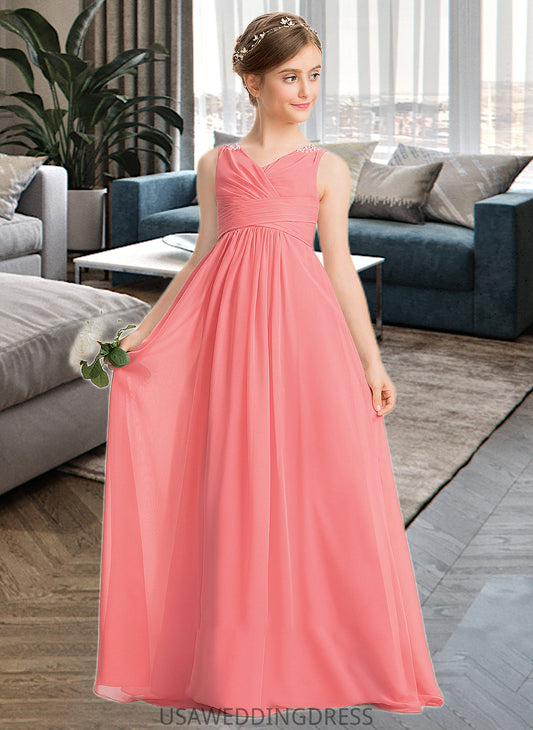 Poll EmpireV-neckFloor-LengthChiffonJuniorBridesmaidDressWithRuffleBeadingSequins#173291 DSP0013562