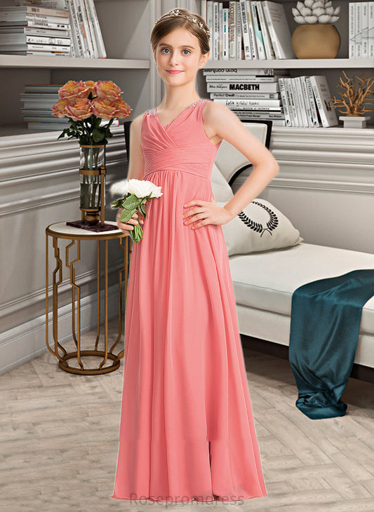 Rosemary EmpireV-neckFloor-LengthChiffonJuniorBridesmaidDressWithRuffleBeadingSequins#173291 SRSP0013562