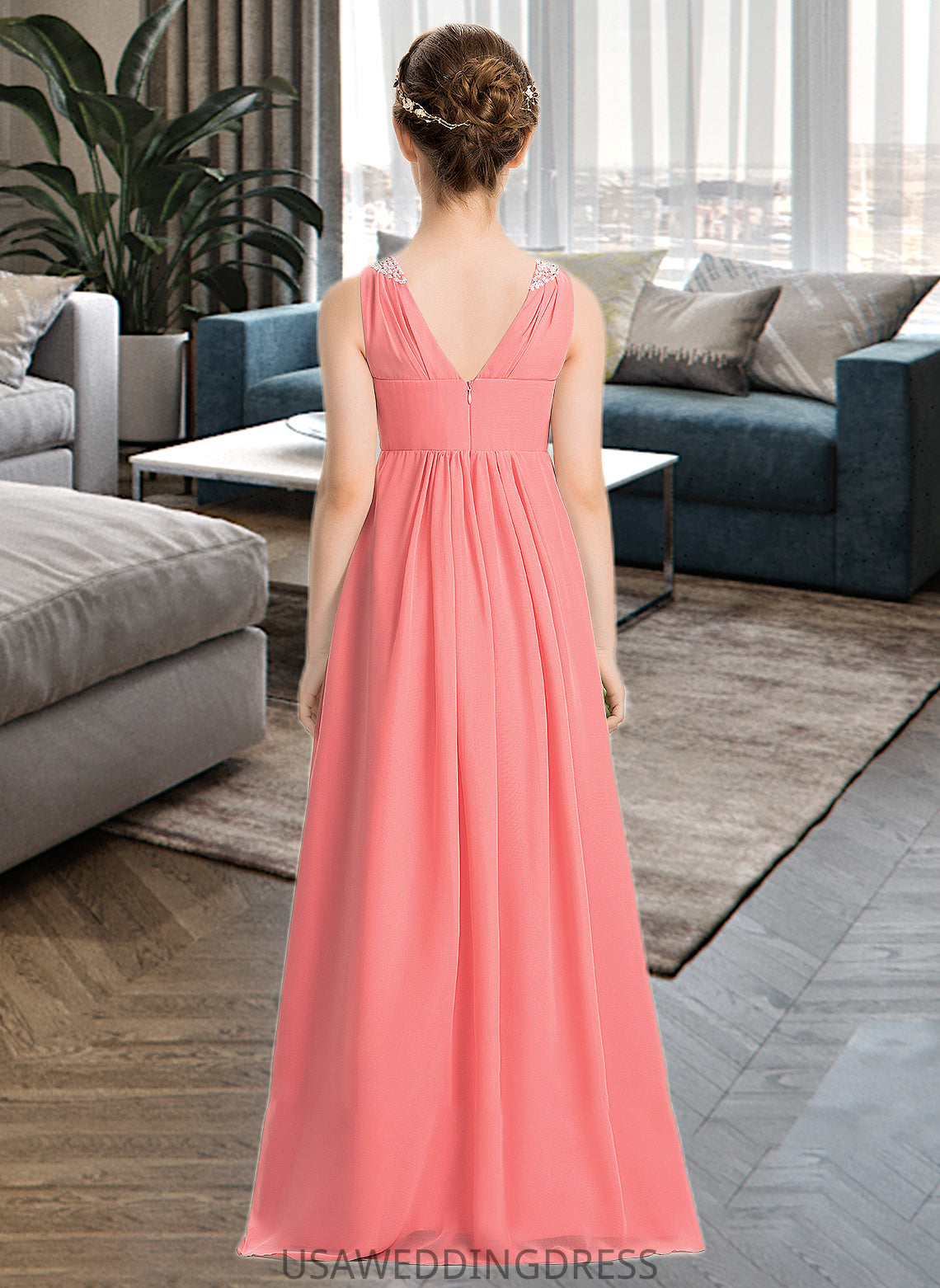 Poll EmpireV-neckFloor-LengthChiffonJuniorBridesmaidDressWithRuffleBeadingSequins#173291 DSP0013562