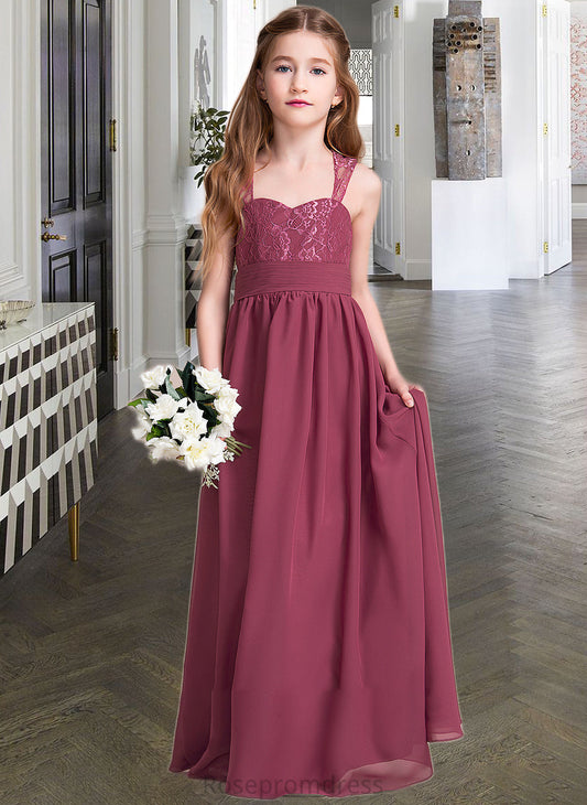 Rihanna A-Line Sweetheart Floor-Length Chiffon Junior Bridesmaid Dress With Ruffle SRSP0013568