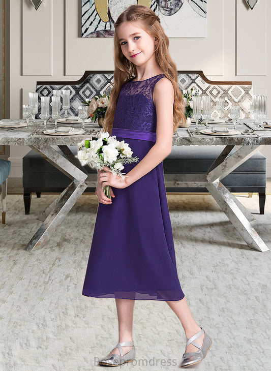 Shaniya A-Line Scoop Neck Tea-Length Chiffon Junior Bridesmaid Dress SRSP0013569
