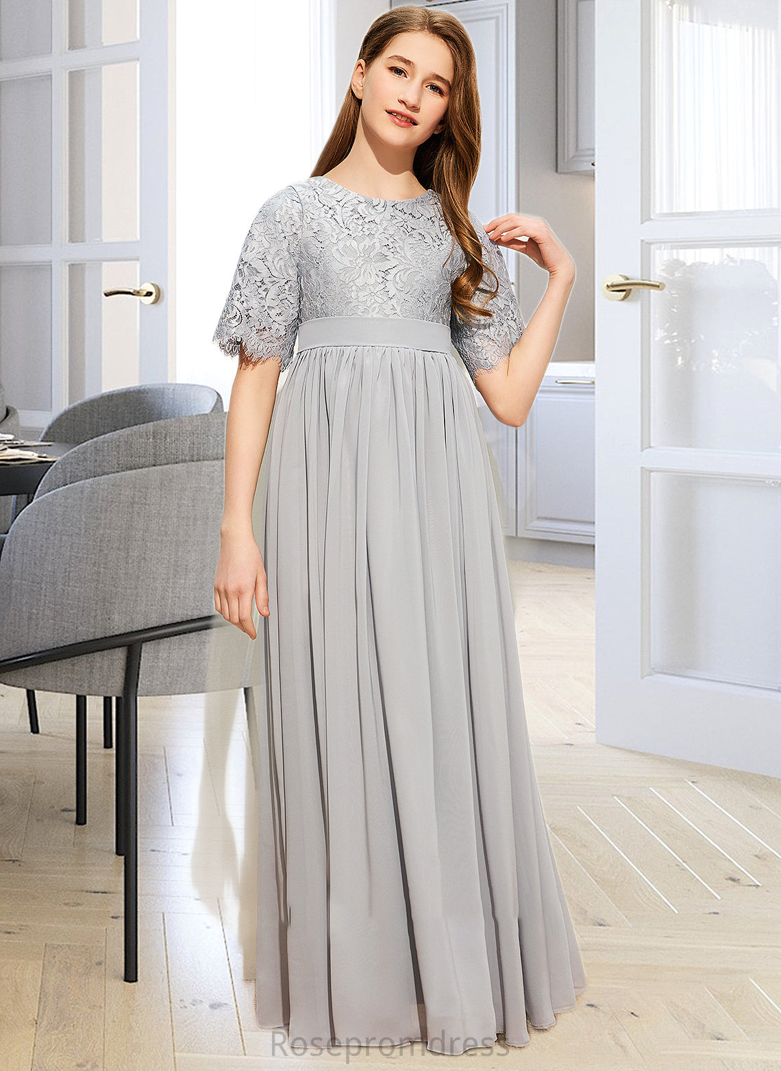 Mikayla A-LineScoopNeckFloor-LengthChiffonLaceJuniorBridesmaidDress#253700 SRSP0013602