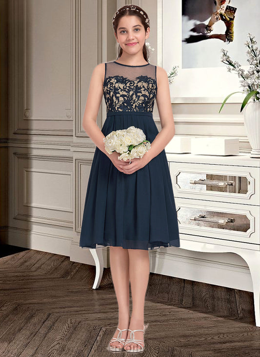 Selina A-Line Scoop Neck Knee-Length Chiffon Junior Bridesmaid Dress SRSP0013614