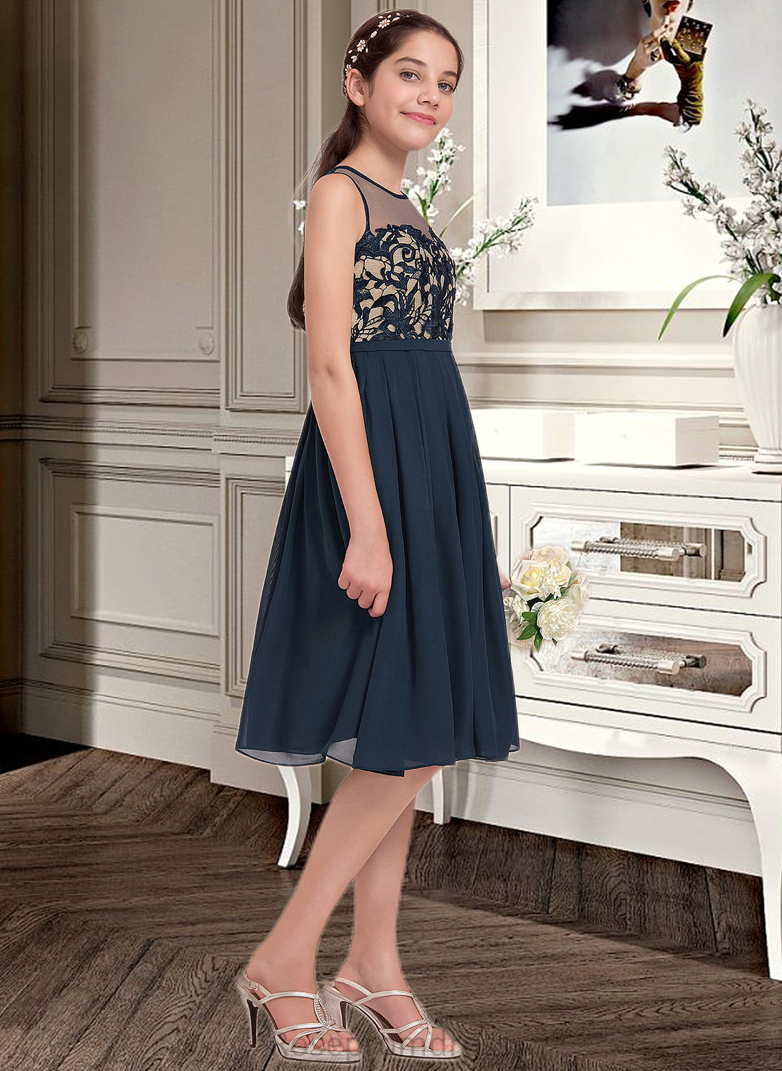 Selina A-Line Scoop Neck Knee-Length Chiffon Junior Bridesmaid Dress SRSP0013614