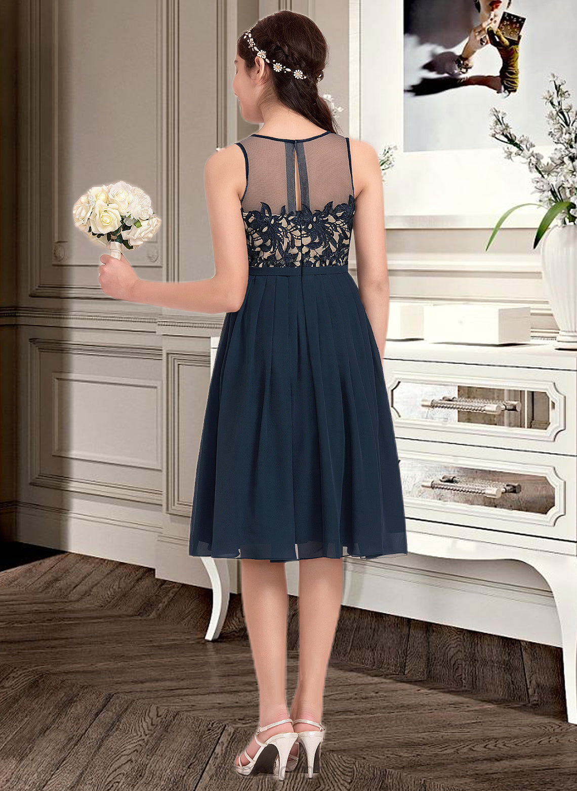 Selina A-Line Scoop Neck Knee-Length Chiffon Junior Bridesmaid Dress SRSP0013614