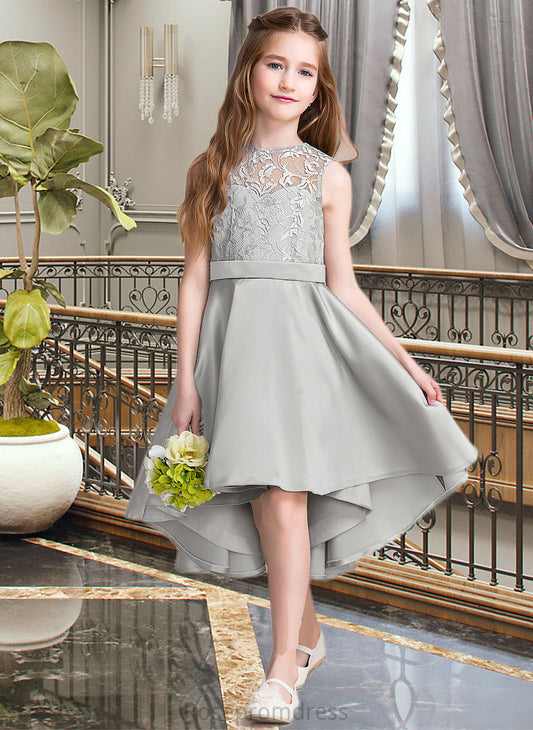 Gabriela A-Line Scoop Neck Asymmetrical Satin Junior Bridesmaid Dress SRSP0013618