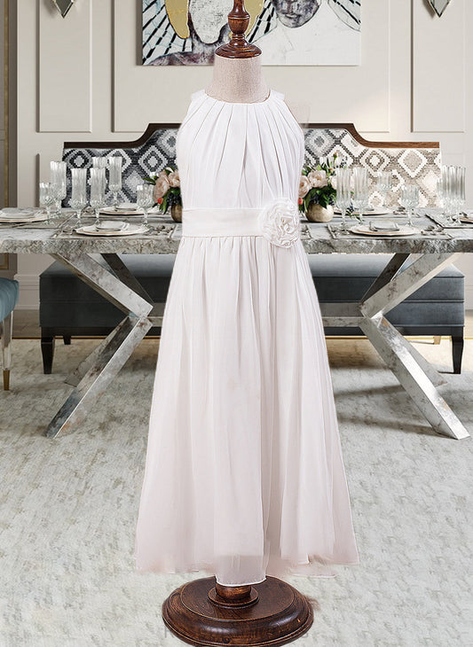 Annabelle A-Line Scoop Neck Ankle-Length Chiffon Junior Bridesmaid Dress With Flower(s) SRSP0013621