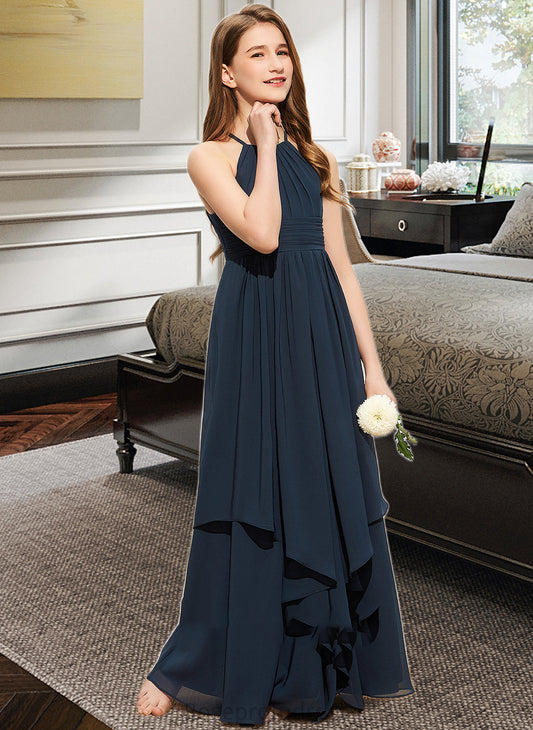 Michelle A-Line Scoop Neck Floor-Length Chiffon Junior Bridesmaid Dress With Cascading Ruffles SRSP0013622
