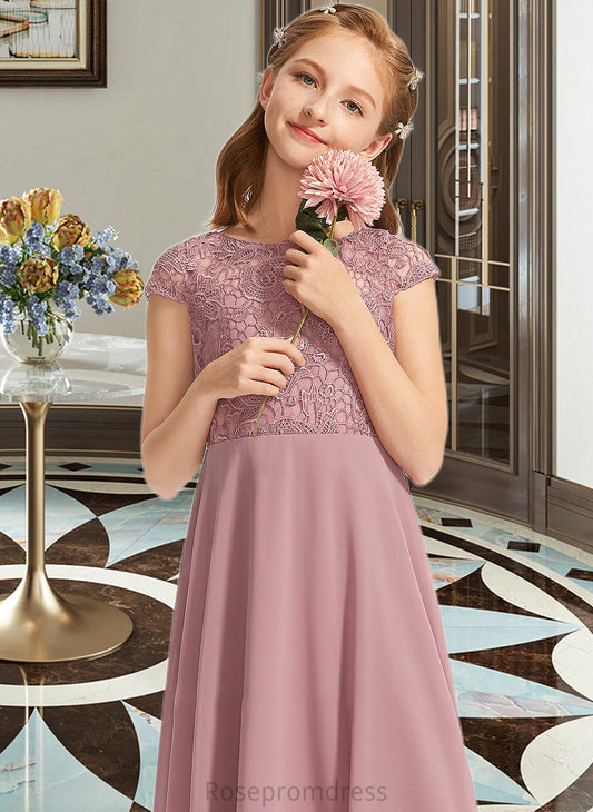 Eva A-Line Scoop Neck Floor-Length Chiffon Lace Junior Bridesmaid Dress SRSP0013624