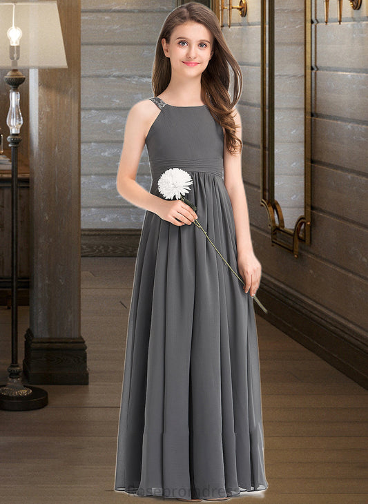 Leanna A-Line Scoop Neck Floor-Length Chiffon Junior Bridesmaid Dress With Ruffle Lace SRSP0013625