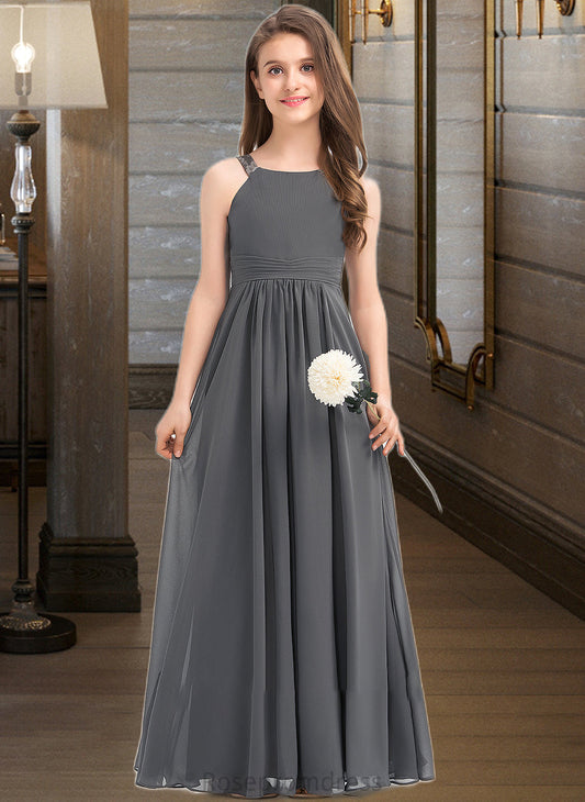 Leanna A-Line Scoop Neck Floor-Length Chiffon Junior Bridesmaid Dress With Ruffle Lace SRSP0013625