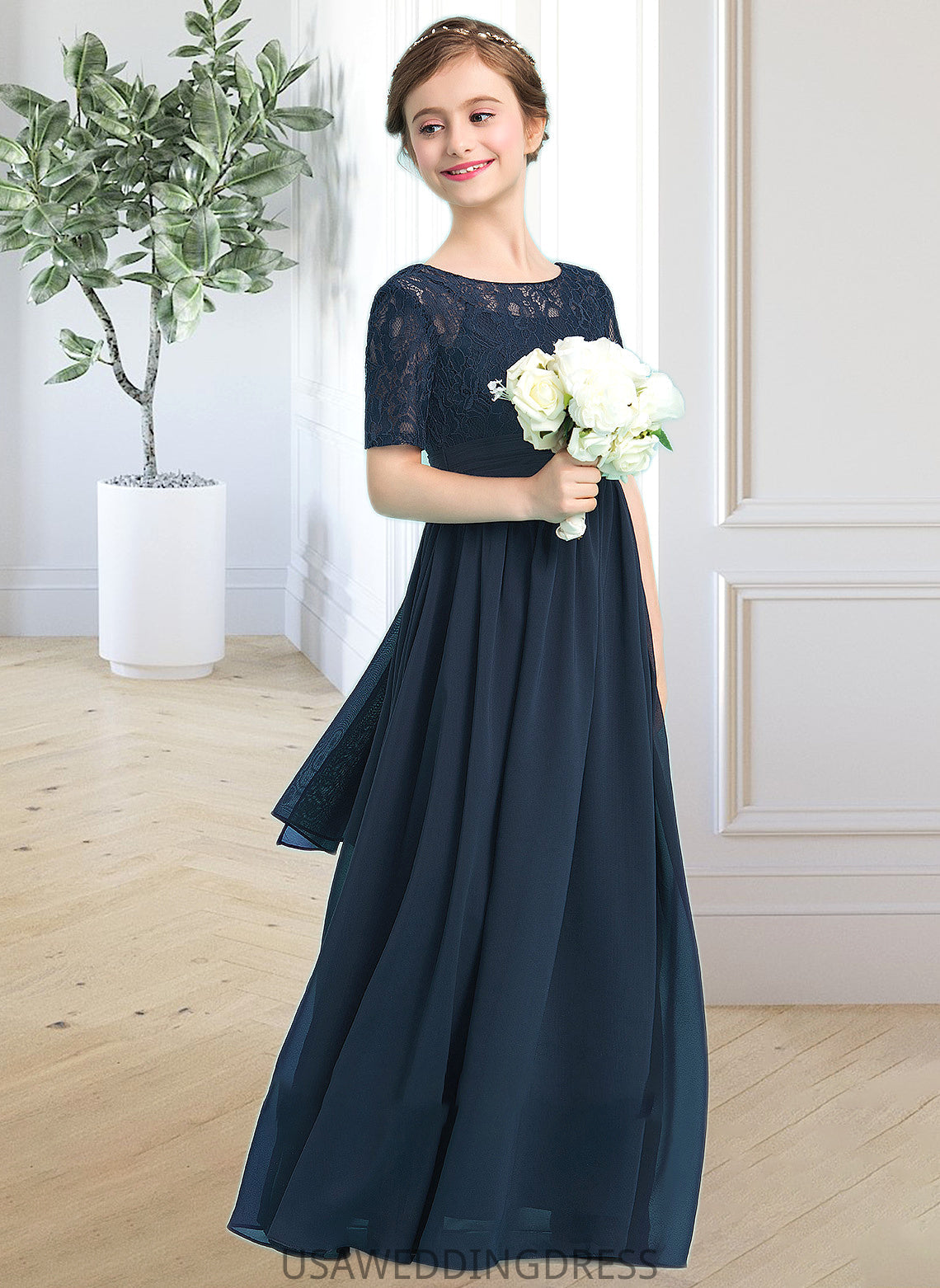 Alani A-LineScoopNeckFloor-LengthChiffonJuniorBridesmaidDress#148411 DSP0013631