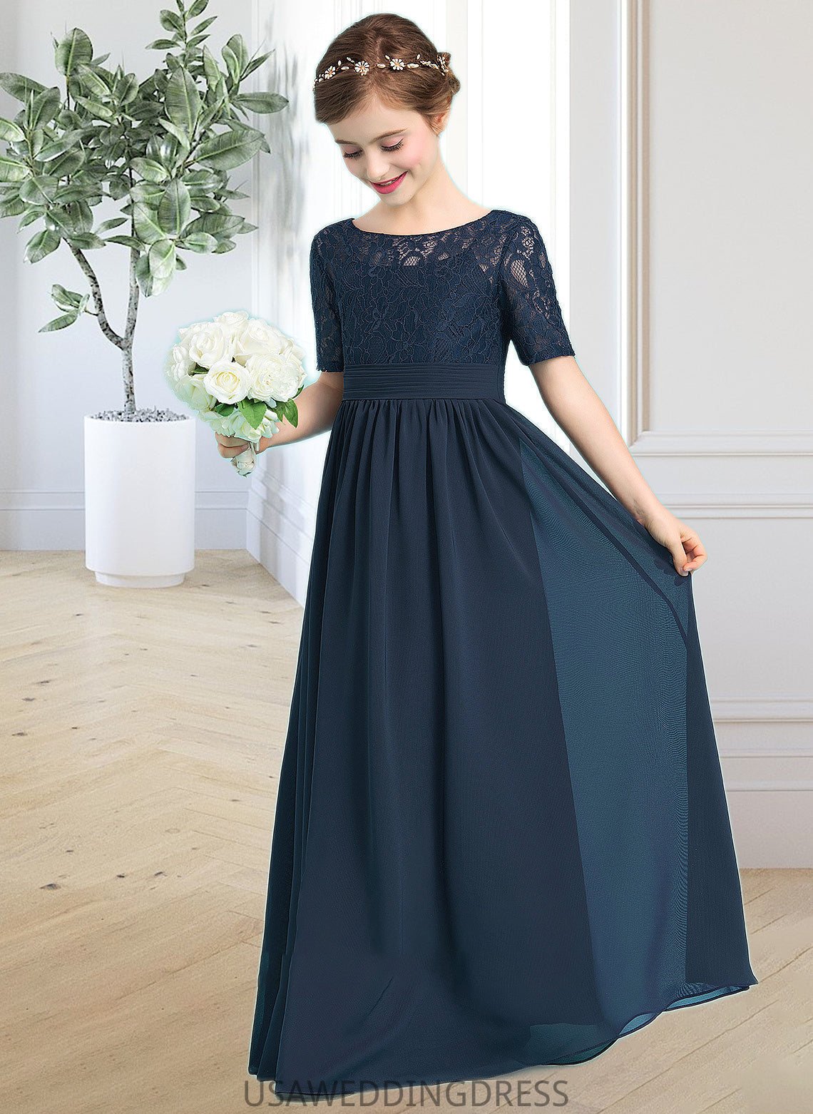 Alani A-LineScoopNeckFloor-LengthChiffonJuniorBridesmaidDress#148411 DSP0013631