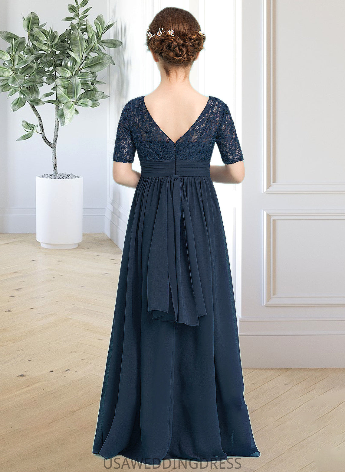 Alani A-LineScoopNeckFloor-LengthChiffonJuniorBridesmaidDress#148411 DSP0013631