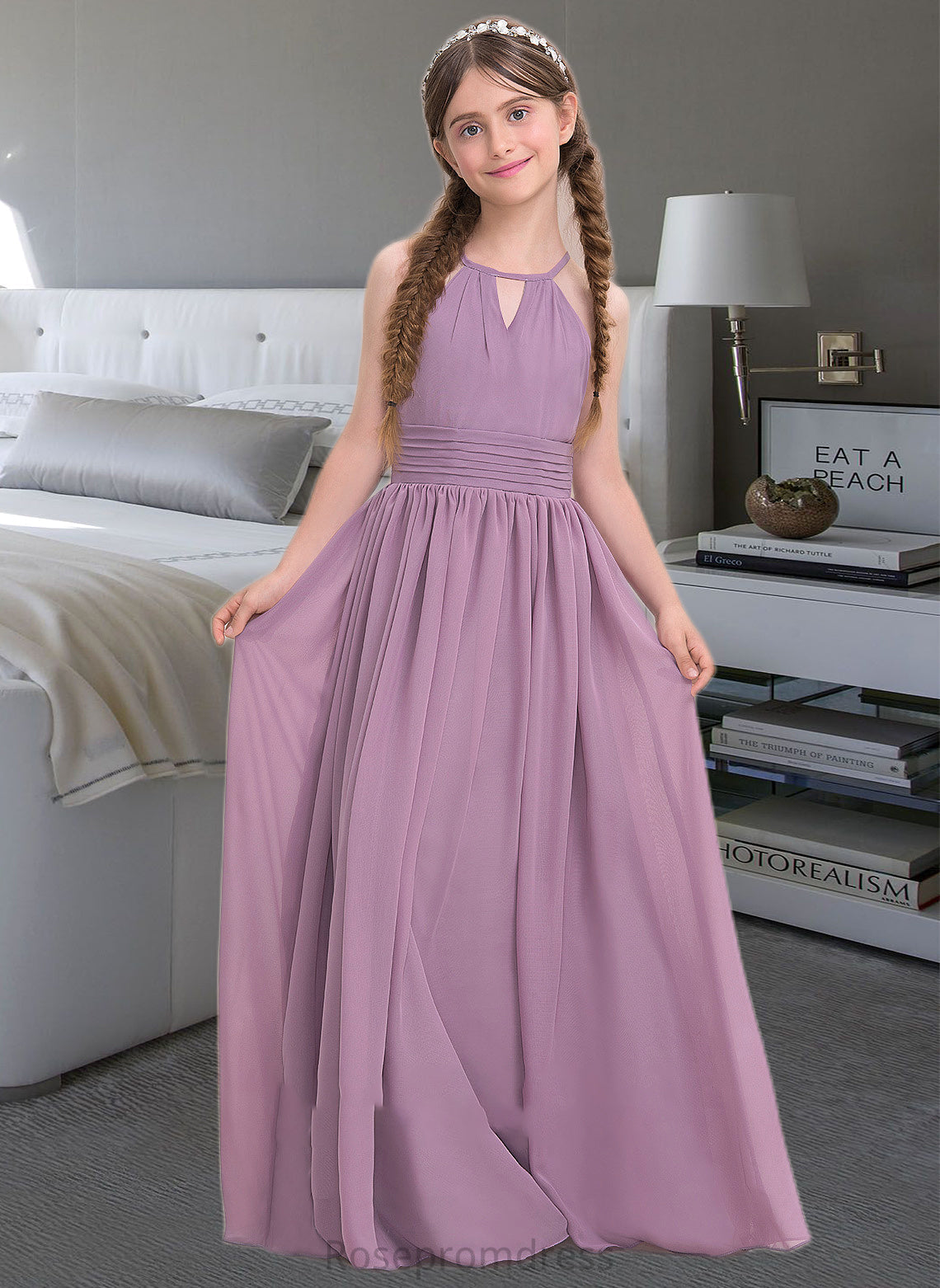 Jaqueline A-LineScoopNeckFloor-LengthChiffonJuniorBridesmaidDressWithRuffle#119580 SRSP0013647