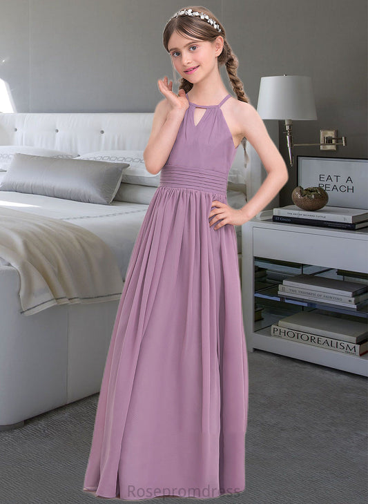 Jaqueline A-LineScoopNeckFloor-LengthChiffonJuniorBridesmaidDressWithRuffle#119580 SRSP0013647