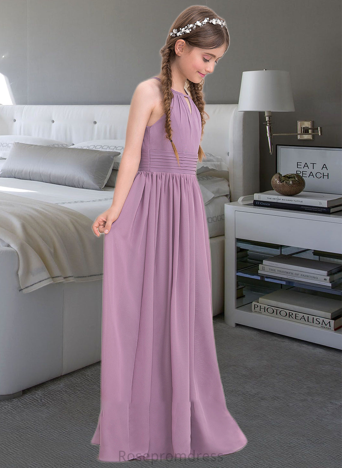 Jaqueline A-LineScoopNeckFloor-LengthChiffonJuniorBridesmaidDressWithRuffle#119580 SRSP0013647