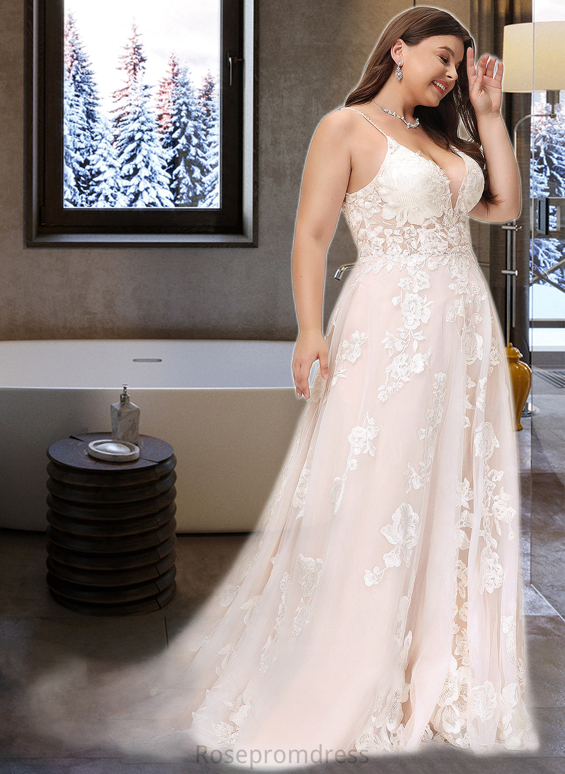 Mylee Ball-Gown/Princess V-neck Court Train Tulle Lace Wedding Dress With Beading Pockets SRSP0013679