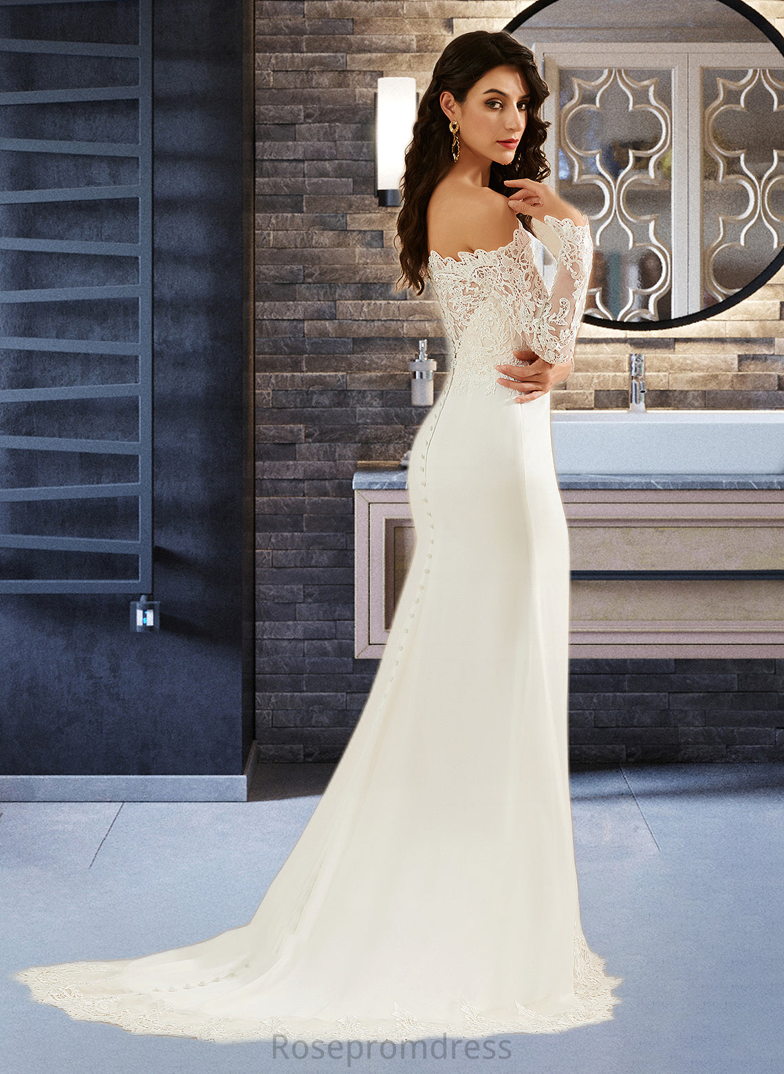 Angelique Trumpet/Mermaid Off-the-Shoulder Court Train Wedding Dress With Lace SRSP0013680