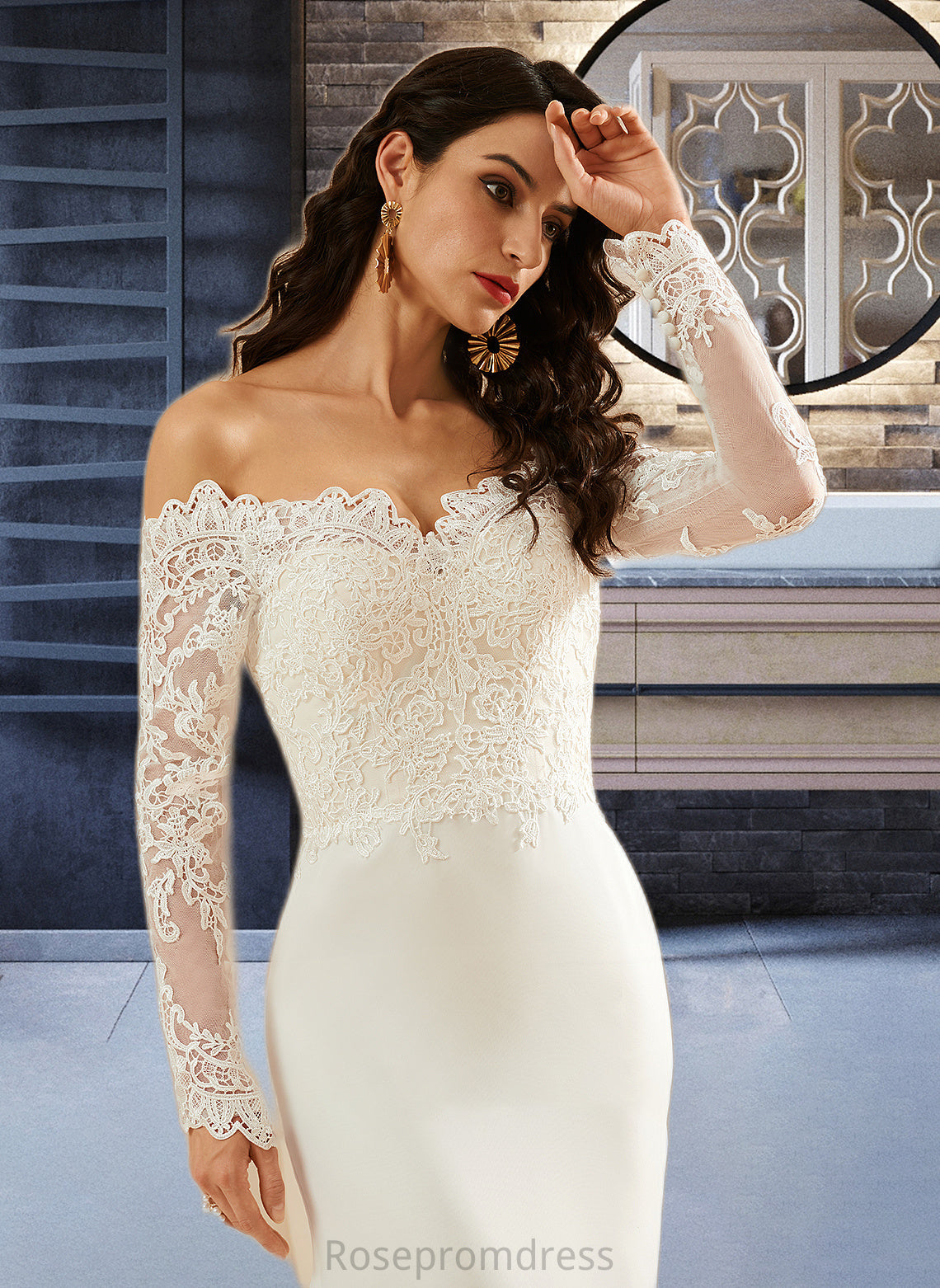 Angelique Trumpet/Mermaid Off-the-Shoulder Court Train Wedding Dress With Lace SRSP0013680
