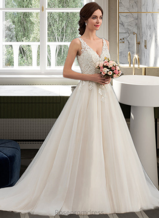 Jenna Ball-Gown/Princess V-neck Court Train Tulle Wedding Dress SRSP0013682